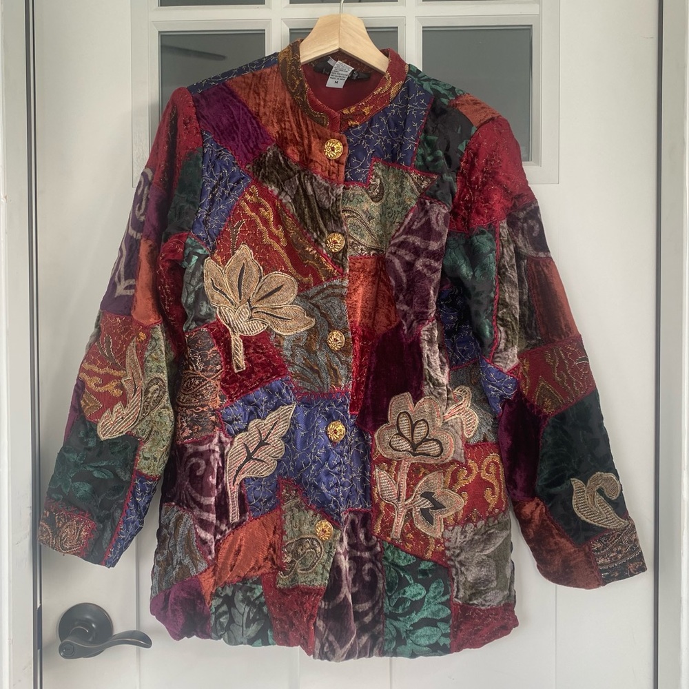 Vintage Indigo Moon Velvet Jewel Tone Tapestry Coat - Size M